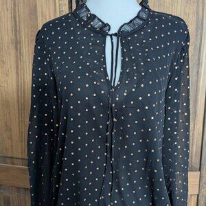 NWT Haver London Ladies Black Ruffle Collar Top with Sheer Sleeves. Size XL